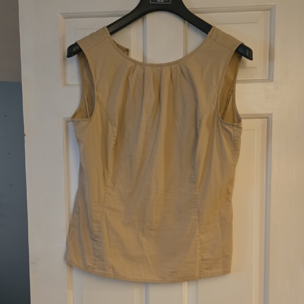 Talbots Tan Sleeveless Fitted Pleated Blouse